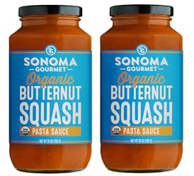 Sonoma Gourmet Organic Butternut Squash Pasta Sauce | USDA Organic, Vegan, Non-GMO, No Sugar Added | 25 Ounce Jars (Pack of 2)