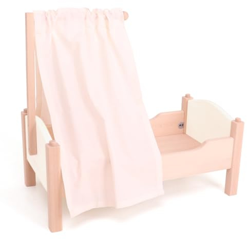 Holzspielzeug-Peitz Kinder-Puppenbett in Weiß aus Massivholz, Spielpuppenbett Puppenmöbel aus Holz zum Kreativen und spaßigem Spielen mit Puppe in höchster Qualität StyleName Himmel inkl.Tuch