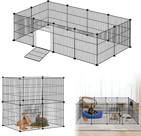LARS360 Enclos pour lapins, cochons d'Inde, chiots, en treillis métallique, avec porte, noir 142 x 72 x 36 cm