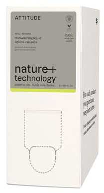 ATTITUDE Washing Up Soap with Essential Oils, EWG Verified, Plant and Mineral-Based Ingredients, Vegan, Geranium and Lemongrass, Bulk Refill, 2 Liters