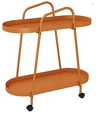 Rollwagen Küchenwagen Servierwagen 2-stufiger Eisen-Rollwagen Mit Rädern, Wohnzimmer, Sofa, Seite, Zuhause, Balkon, Beweglicher Push-Küchen-Lagerregalwagen Küchenrollwagen Regalwagen ( Color : Orange