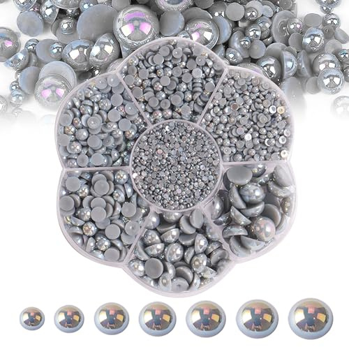 5600 perlas semicirculares de imitación con parte trasera plana para manualidades, 7 tamaños para manualidades, joyería, zapatos, tazas, decoración de teléfono (26 gris claro AB)