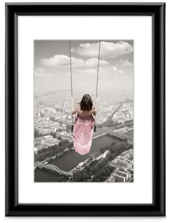 Hama Bilderrahmen Swing, 30x40cm (mit Passepartout Bildformat 20x28 cm, moderner Kunststoffrahmen, für Hochformat, für Querformat, zum Hängen, Reflex Glas) Schwarz