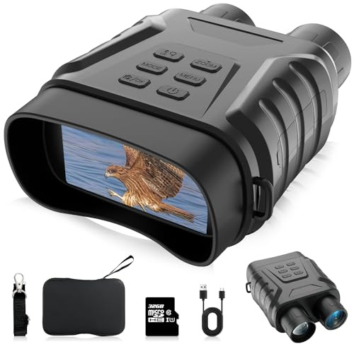 Nattvisionsglasögon – 4K digital militärklassad kikare för vuxna, kraftfullt fokuserat IR-ljus, visning upp till 400 meter i totalt mörker, 8 x digital zoom, 64 GB kort för jakt och övervakning