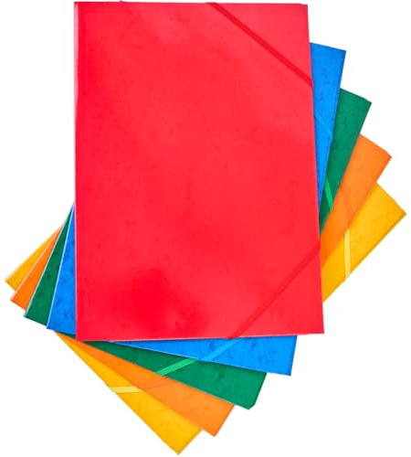 Dohe - Carpetas de Cartón (5 uds.) - Cierre de Gomas Elásticas y Solapas, 5 Colores, Tamaño Folio 24,5x34 cm, Grosor 600 g/m2 - Material de oficina