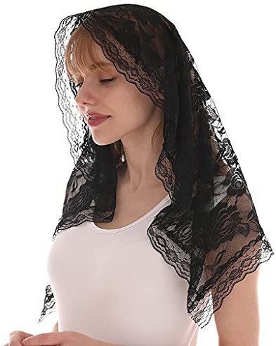 AGONEIR Spitzenschal Mantilla Schleier Leichter Schal Modische Florale Tücher Und Tücher Für Frauen Lateinischer Massenschleier Für Die Braut Katholischer Spitzenschleier Mit Mantilla