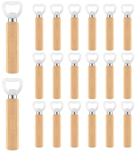 Ohiyoo 20 Pcs Wooden Bottle Opener, Engravable Wooden Bottle Openers, Wooden Handle Beer Bottle Opener for Wine Beer Soda Glass Cap Opener