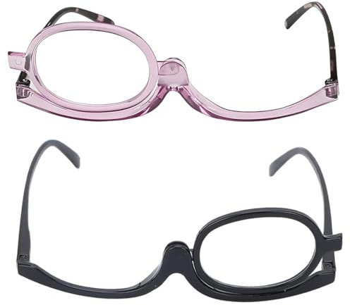 NHPY 2 Stück Make Up Brille,Vergrößerungs Brille,Drehbare,Lesebrillen Damen,Klappbaren Brillenglas,Modische Augen,Lesebrille Rotierende