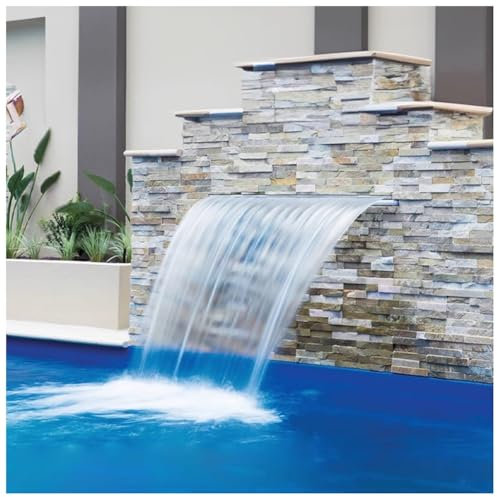 GZHERVICES Aliviadero de Cascada Rectangular de Acero Inoxidable 304, Fuente de Piscina Exterior para jardín, Estanque koi, Patio, Piscina, SPA, Fuente de Agua en Cascada de Pared.(120cm)