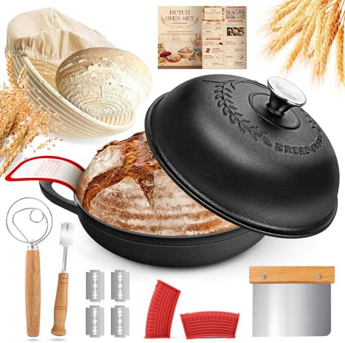 NZQXJXZ Casseruola e Pentole in Ghisa con Coperchio, Pentola a Induzione per Stufati e Brasati, Cestino per Lievitazione del Pane a Lievitazione Naturale, 5L