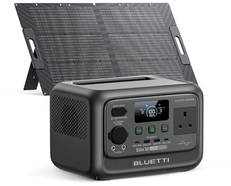 BLUETTI Solar Generator Elite 30 V2 288Wh LiFePO4 & 100W Solar Panel | Portable Power Station, 600W AC Outlets (1500W Power Lifting), for Camping, Home Use, Emergency(Ships Separately)