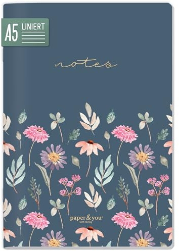 Häfft paper&you® Notizheft Classic A5 liniert für Notizen Flying Flowers