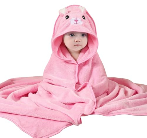 HAGOT Babybadhandduk med huva, 80 x 80 cm babyhandduk, superabsorberande handdukar och badhanddukar, badhandduk för nyfödda 0-5 år