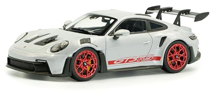 Solido Porsche 911 992 GT3 RS 2023 - Modelo de Auto a Escala 1:43, Moderno Coche de Carreras 911 con Gran alerón Trasero, aerodinámica Detallada y Llantas Deportivas, Blanco con Acentos Rojos