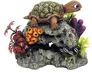 Nobby Aqua Ornaments SCHILDKRÖTE AUF FELS mit Pflanzen, 13,5 x 8,5 x 10,7 cm, 1 Stück