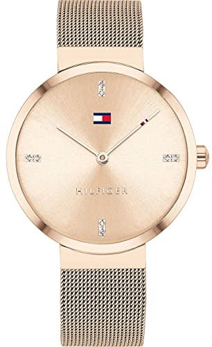 Tommy Hilfiger Analog Quarzuhr für Damen mit Rotgoldfarbenes Edelstahl-Mesh-Gliederarmband - 1782218