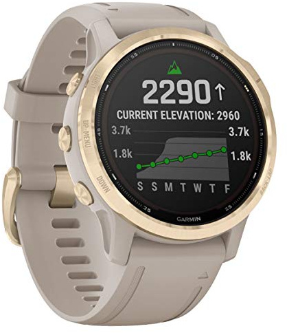Garmin Fenix 6S Pro Solar GPS Smartwatch beige/Gold 2022 Pulsmessgerät, 010-02409-11