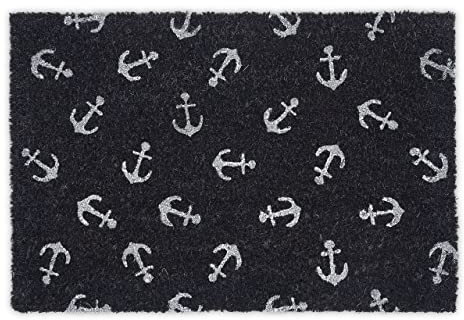 Relaxdays Fußmatte Kokos, Anker, 60x40 cm, rutschfest, wasserfest, Fußabtreter innen & außen, Türmatte, dunkelblau/weiß, 10039024