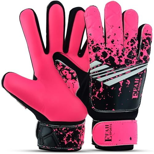 EFAH SPORTS Gants de Gardien de But de Football pour garçons Enfants Jeunes avec Paume Super adhérente (Pink, Size 8 Suitable for Size M-L Adult, Ambidextre)
