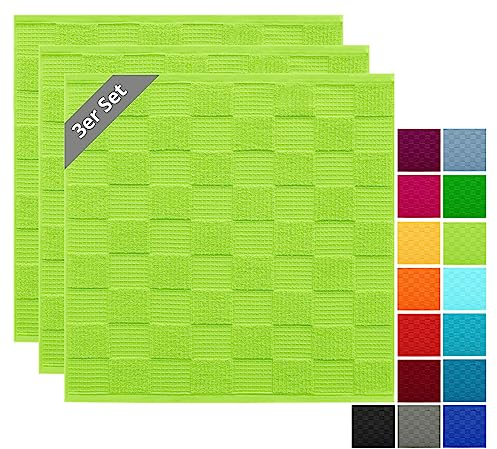 Lashuma Geschirrhandtuchset 50x50 cm, Lissabon 3X Handtücher Waffelpique, Grün - Apfel