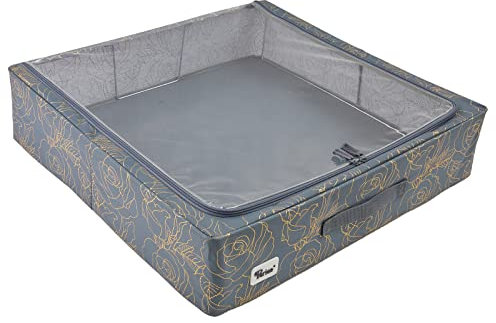 Periea 'Casey' Underbed Storage Boxes with Lids - Foldable, Stackable, and Space-Saving Organiser to Keep Your Space Tidy and Clutter-Free - Metallic Floral - Large