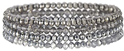 FULU AUTUMN Damen Kristall Perlen Armband Mehrschichtiges Steine Armband Boho Modeschmuck Beste Freundin Geschenke(Silver)