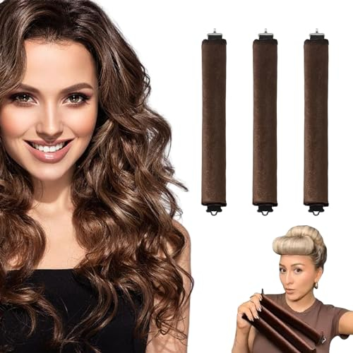 Yeria 3 Bigodini Senza Calore per Dormire, Overnight Blowout per Tutti i Tipi di Capelli (Giallo-Marrone, 3 Pezzi)