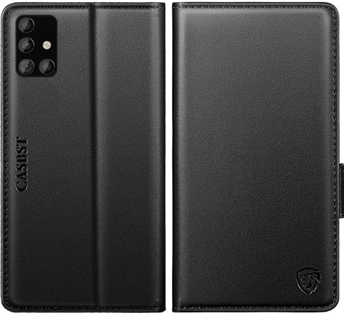 CASBST for Samsung Galaxy A51 Case, Kickstand Flip Leather Wallet Book Case with Card Slots Shockproof Magnetic Closure Protective Phone Case Cover Compatible with Samsung A51 - Black