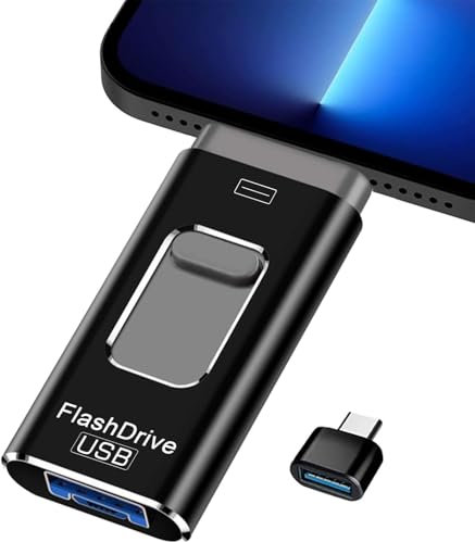 Chiavetta USB da 256 GB, flash drive per iPhone 6/7/8/11/12/13/14/X/XR, memoria fotografica esterna 4 in 1, compatibile con IOS/Android/Tablet/PC e dispositivi (nero, 256G)