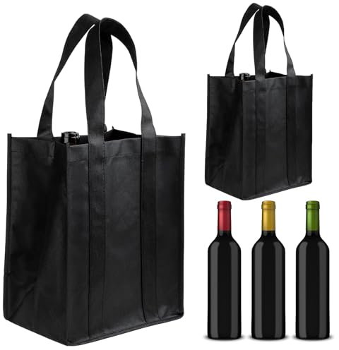 GmwyCzV 2 Pièces Sac à Bouteilles, Sac de Transport en Feutre pour 6 Bouteilles de 1,5 Litre, Porte Bouteille avec 6 Compartiments, Sac Bouteille pour Shopping, Rangement (27 x 18 x 27 cm, Noir)