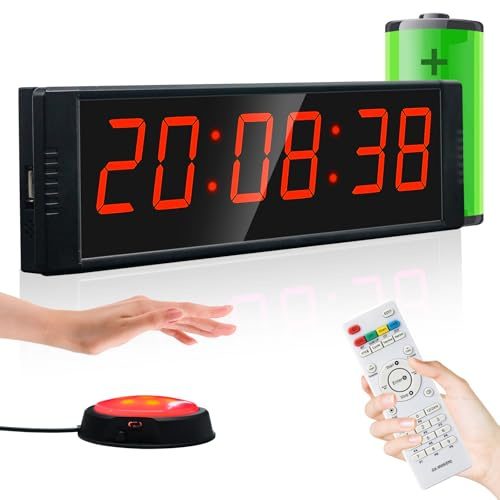 Ousmile Gym Timer, Reloj de Pared Digital 12/24H con Botón de Inicio/Parada, Temporizador Digital con Mando a Distancia, Cronometros Deportivos y Temporizador de Intervalos para Fitness(Recargable)
