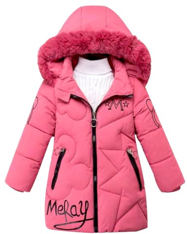linboo Manteau Fille Doudoune Chaud Veste Hiver Blouson Enfant à Capuche Fourrure mi Long Parka Epaisse Vêtements de Ski