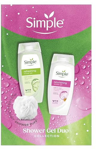 Simple Shower Gel Duo Collection Gift Set with two shower gels and a luxury shower puff perfect gifts for her 2 piece