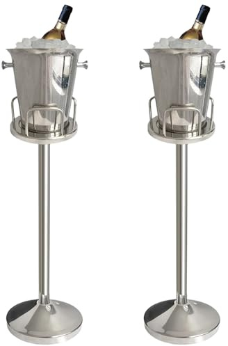 Stainless Steel Standing Ice Bucket with Stand - Gold Champagne Ice Cube Container for Party, Wine, Beer, KTV, Club, Bar, BBQ, Wedding - 12lb 5L (Silver，2 Packs)