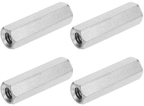 sourcing map UNC - Tuerca de acoplamiento de 1/10.2 cm-20, tuerca acopladora de varilla hexagonal de acero inoxidable 304 de 35 mm de longitud con rosca parcial (15 mm de profundidad en cada extremo