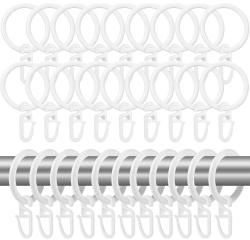 JDCMEI 200 Stück Gardinenringe Weiß Set, 100 Vorhangringe und 100 Gardinenhaken, Kunststoff Gardinen Ringe, Duschvorhangringe, Curtain Ringe für Fenster Tür Duschvorhänge, 30 mm Innendurchmesser
