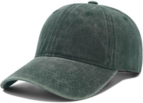 HIQUACC Unisex Washed Cotton Baseball Cap Casual Vintage Dad Hat Dark Green