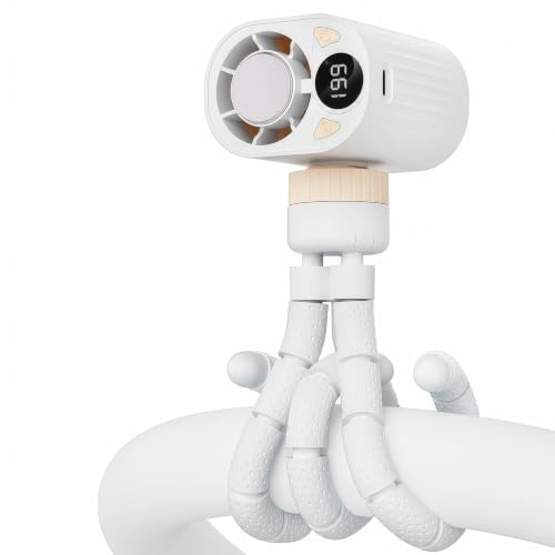 LUCYLANKER Ventilador Portátil para Cochecito con Funcion de Enfriamiento, Ventilador Carrito Bebé con 199 Velocidades, USB-C Mini Ventilador de Trípode Flexible para Oficina, Camping, Viajes (Blanco)