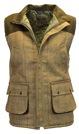 WALKER AND HAWKES Herren Country-Weste aus Tweed mit verstärkten Schultern - für die Jagd geeignet - Helles Salbeigrün - Größe XL (44-46)