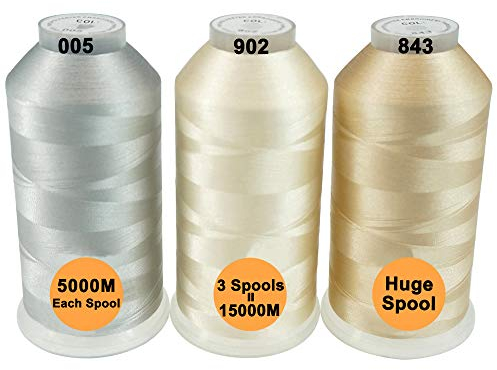 New brothread 3er Set Neutrale Farben Polyester Maschinen Stickgarn Riesige Spule 5000M für alle Stickmaschine