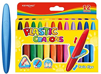 KEYROAD Wachsmalkreiden Wachsmalstifte/Twin Tips/Dreieckig - 12 Stück/Mischfarben/Komfortabel Handflächengriff Zeichenstift