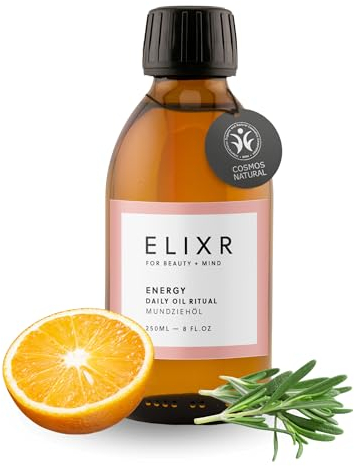 ELIXR Energy Mundziehöl 1x250ml zum Ölziehen aus Die Höhle der Löwen, Orange Ingwer Rosmarin, Zertifizierte Naturkosmetik, Zahnöl, Ölziehkur