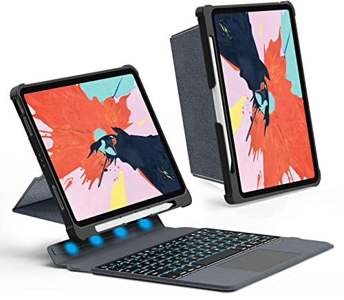 HUOBAO Tastaturhülle für iPad Pro 10,9/11 Zoll, Folio Full Cover Mit Abnehmbarer magnetischer Bluetooth-Tastatur, Trackpad, Stifthalter für iPad Pro 10,9/11 Zoll, UK QWERTY-Layout, Schwarz