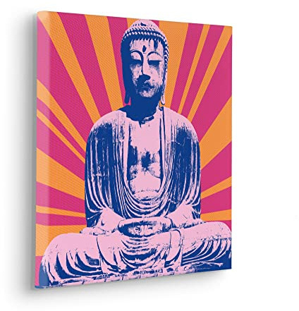 Komar Stretcher Frame Picture in Real Wooden Frame - Hippie Buddha - Size 40 x 40 cm - Wall Picture, Art Print, Wall Decoration, Design, Living Room, Bedroom