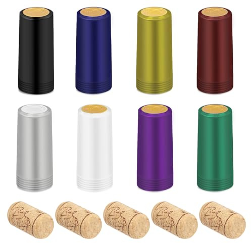 Glarks Kit de 190 cápsulas termorretráctiles de PVC y corchos de vino, 8 colores de envoltura retráctil de vino y 30 tapones rectos naturales para botellas de vino, tapones rectos para embotelladores