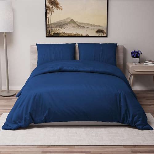 Dreamzie - Bettwäsche 200x200 Set Dunkelblau – Bettbezug mit 2 Kissenbezug 80x80 – Mikrofaser Weich & Pflegeleicht - Oeko-Tex