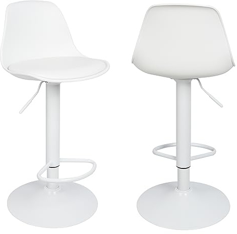 HUOLE Sgabello da Bar Moderno Sgabello Alto con schienale in Simipelle Sedia Alta da Cucina Regolabile Girevole (2pc-B bianco puro)
