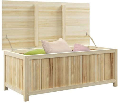 Outsunny Panca Contenitore da Giardino da 172L in Legno di Abete, Baule da Esterno 120x55x45cm Colore Legno