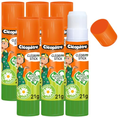 CLEOPATRE - låda med 6 vegetabiliska limpinnar i 21 g - naturlig lösningsmedelsfri - perfekt för skolor, brevpapper, kontor, skolmaterial