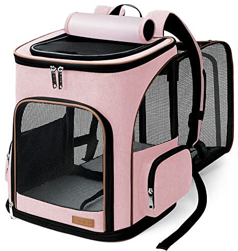 Lekereise Pet Carrier Backpack Expandable Cat Backpack for Small Dogs Cats, Dog Backpack Bag with Breathable Mesh, Pink
